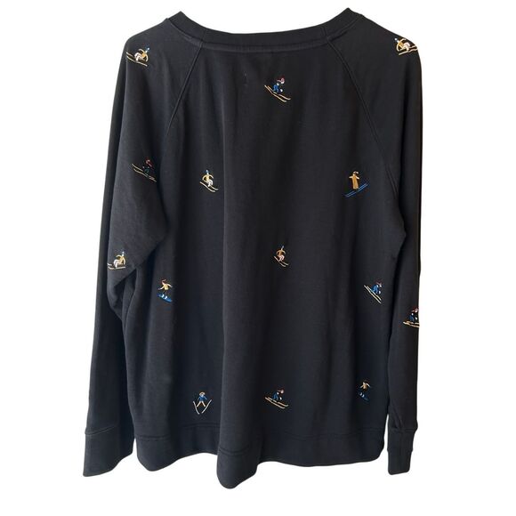 Lou & Grey Ski Embroidered Sweatshirt Sz M dark navy novelty holiday winter vaca - Picture 4 of 9